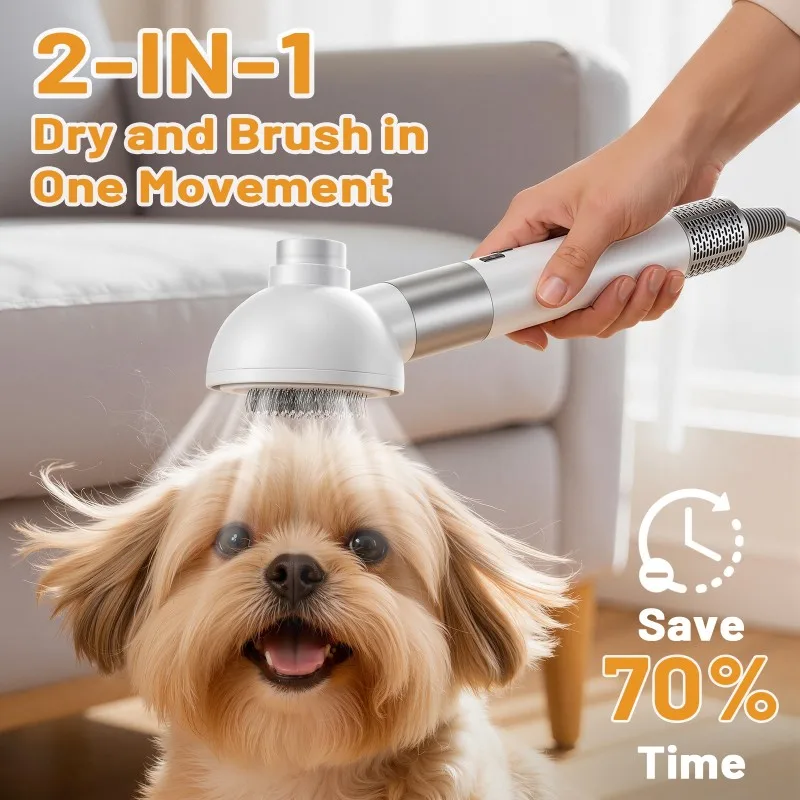 A93Z Pet Hair Dryer& Blower With Hot Air Brush- 2-In-1 Dog Grooming Blow-Dryer Brush, US Plug Included