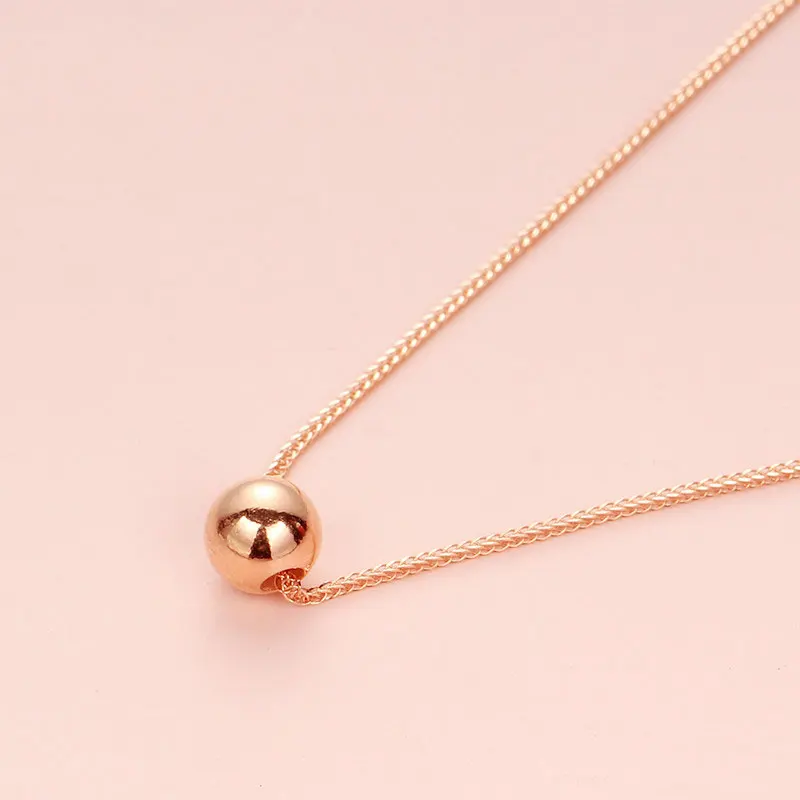 585 purple gold Chopin chain glossy round beads light luxury neckalce for woman14K rose gold minimalist classic jewelry