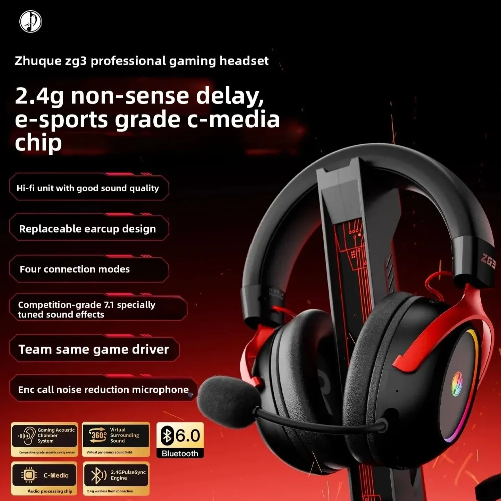 

Zhulinniao ZhuQue ZG3 Headset Low Latency Four-Mode Wireless Surround Sound Gamer Headphone Long Battery Life Gaming Accessories