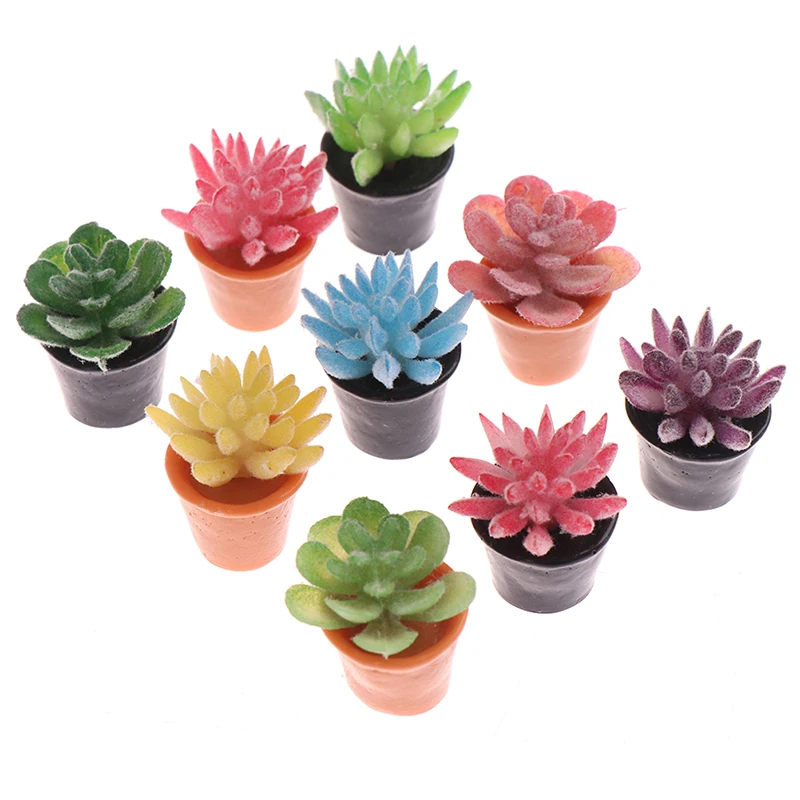 5Pcs 1:12 Dollhouse Miniature Resin Green Plant Pot Toy Succulent Plants Dollhouse Home Decoration Accessories Random Color