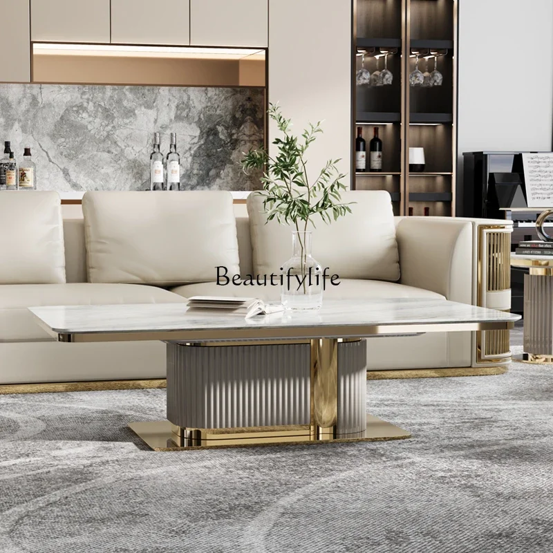 Italian light luxury long coffee table modern metal marble paint coffee table