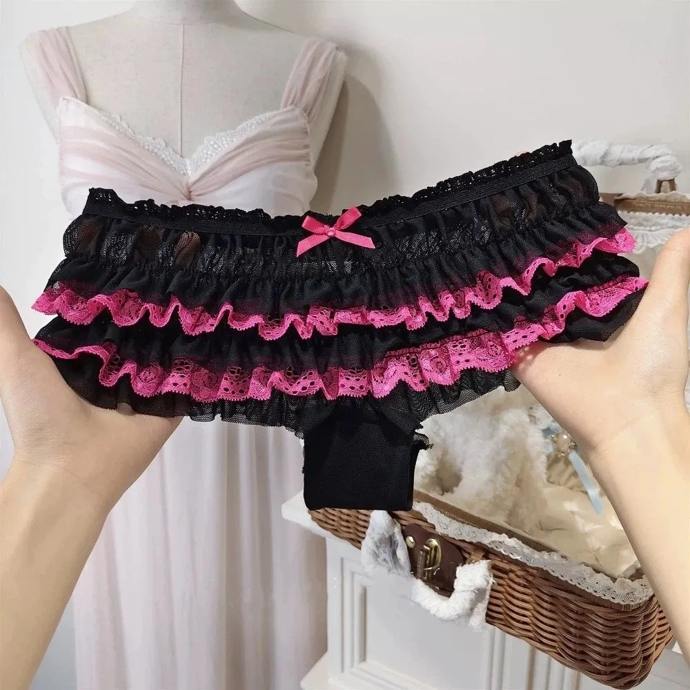 Prinzessinnen-Stil Rüschen-Spitzenhöschen Schleife Netz Mehrschichtiges Kuchendesign Damenunterwäsche Niedrige Taille Süße Spitzen-Slips Geschenk – Detail 5