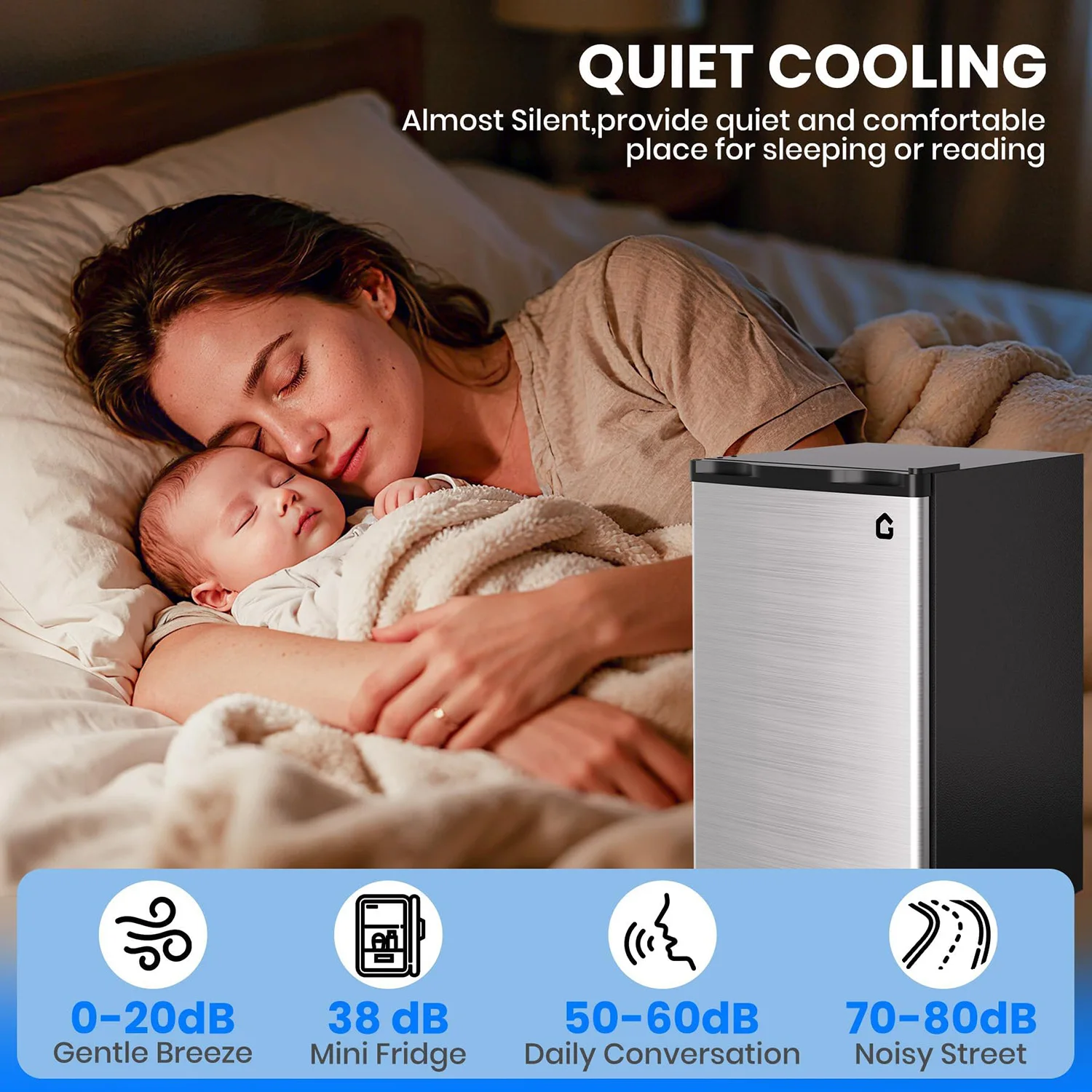 3.2立方フィートの省エネ静音ミニ冷蔵庫、冷凍庫付き、調節可能な棚、リバーシブルドア、寮、アパート、オフィス用