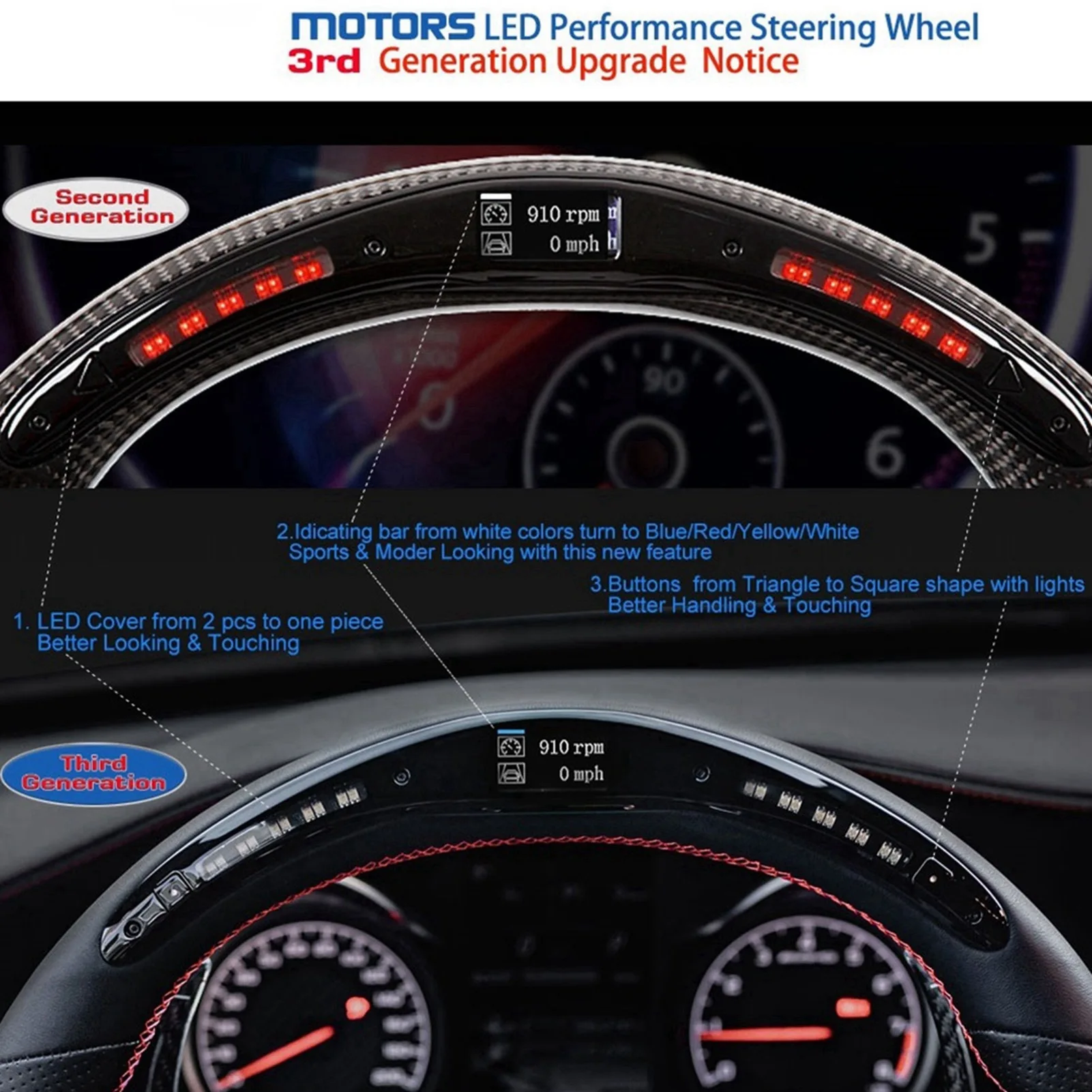 

Карбоновый руль, светодиодный дисплей переключения передач, подходит для V6 EcoBoost GT Shelby 2015-2017, светодиодный руль, руль