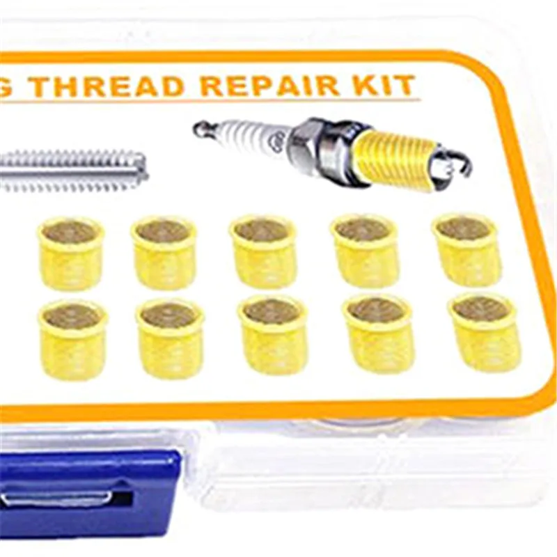 13Pcs 14mm Rethreaded Kit Threaded Tap Spark Plug Tap In Spark Plug Thread Hole Repair Tools Metal M12x1.25 Inserts M14x1.25 Tap