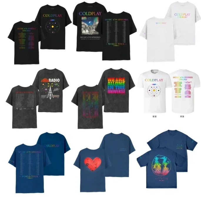 

2025 New Cool Play Band British Rock Music Hong Kong Tour Same Short Sleeve Plus SizeT-shirt Solid Color