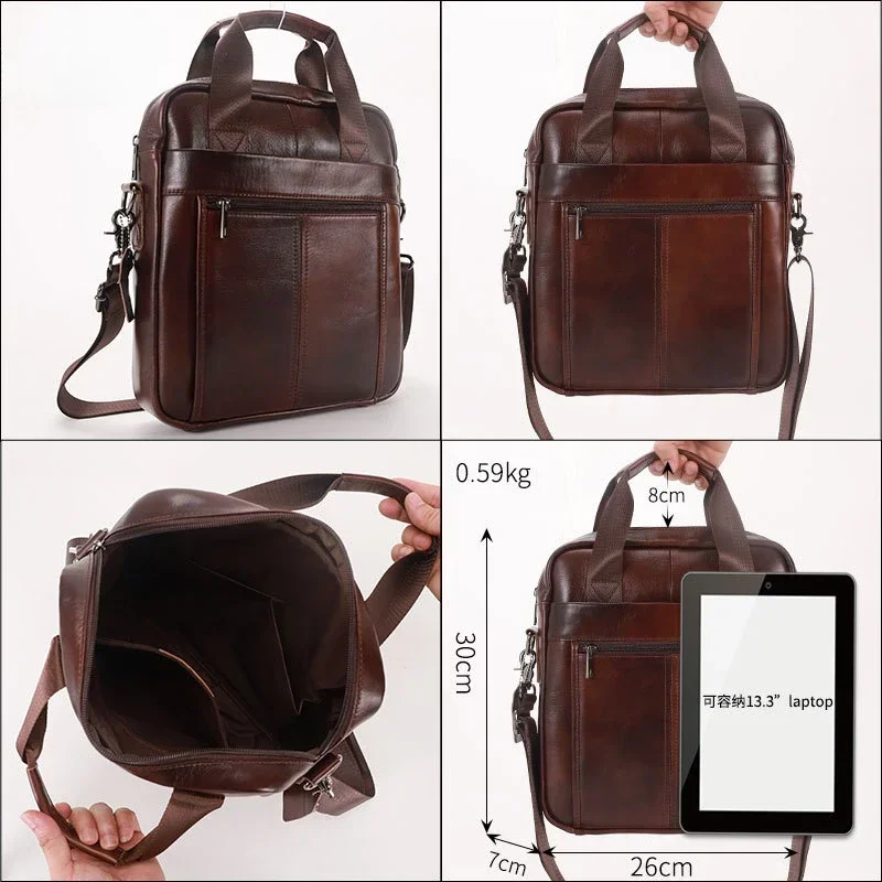 Bolso de mano 2024 de cuero genuino para hombre, bandolera vertical de viaje de negocios, iPad de 100% pulgadas, 13,3