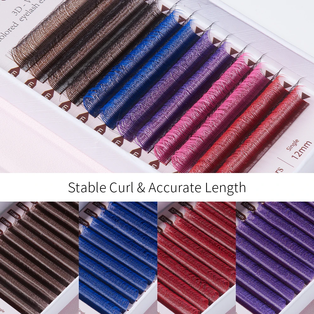 ملحقات رموش ملونة ثلاثية الأبعاد على شكل W من DeceMars (12 خطًا/صينية) للمكياج