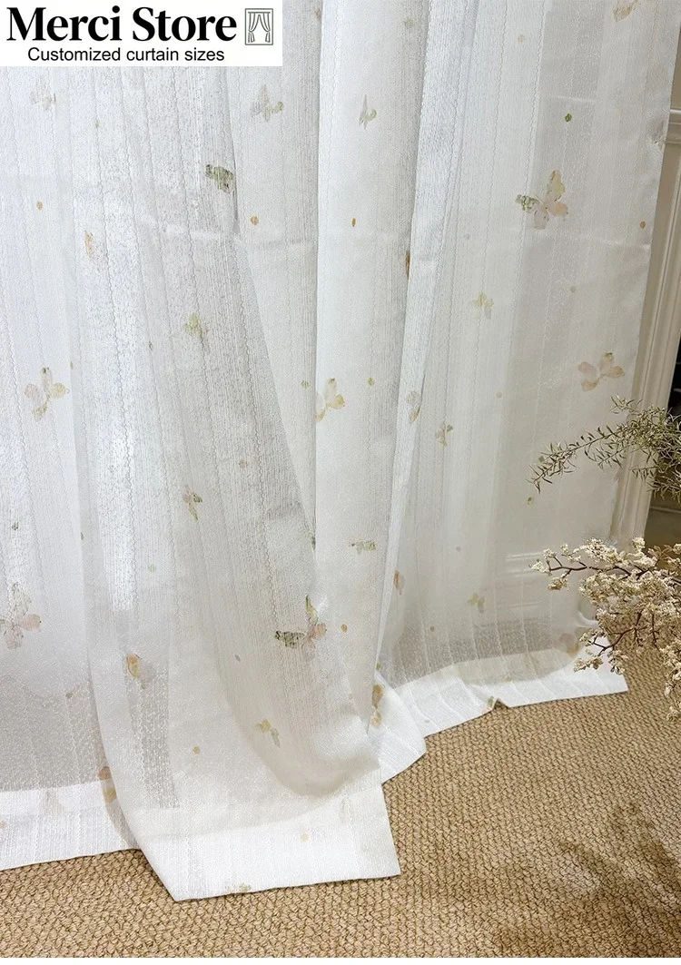 Custom Size Pastoral Romantic Printed Small‑Butterfly Sheer Curtain Country Style Transparent Sheer for Living Room Balcony