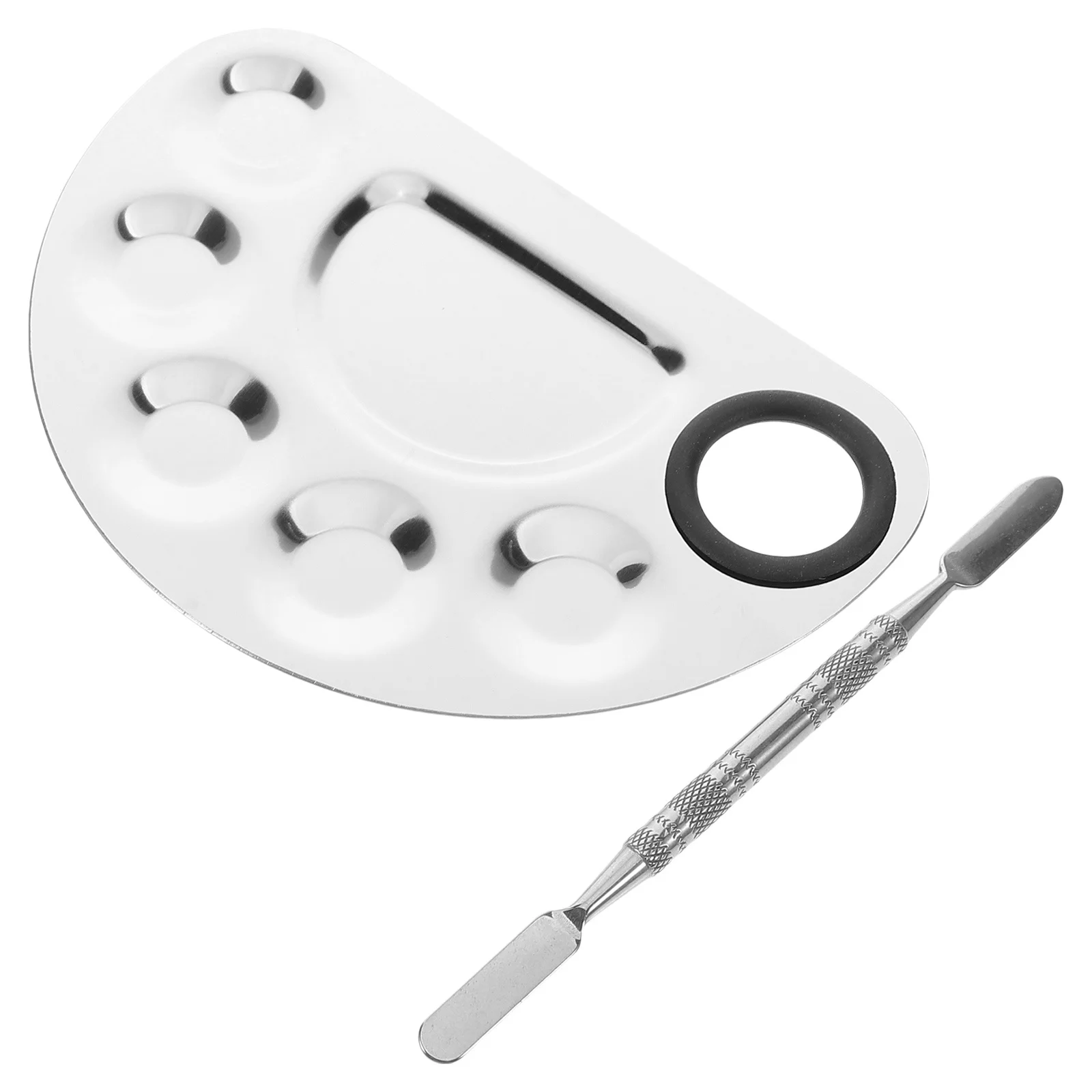 

Stainless Steel Mixing Palette and Spatula Set Metal Makeup Foundation Nail Art Tools for Artists Enthusiasts Portable