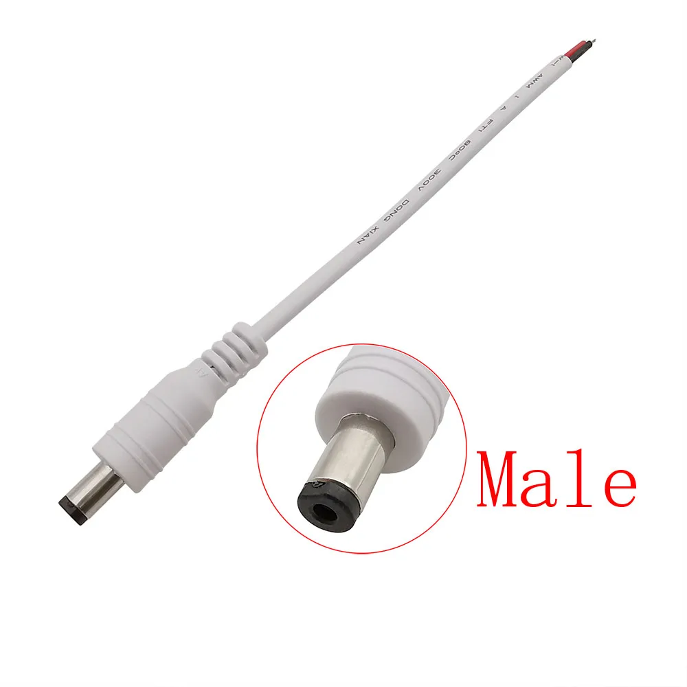 DC 5.5x2.1mm męski i kabel żeński biały 12V 5.5*2.1mm DC wtyczka zasilania Jack kabel pigtailowy Adapter złącza do taśmy LED Light