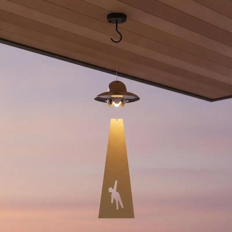 New！Creative UFO Alien Abduction Wind Chime With Shadow Effect And Glowing Design For Home Balcony Patio Decor Space Fans Gifts
