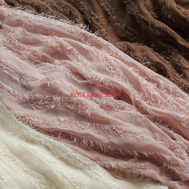 Шифоновая ткань с кисточками и вышивкой в полоску для весенне-летнего платья, ткань для юбки, платье для девочек, вечернее платье, дизайн костюма