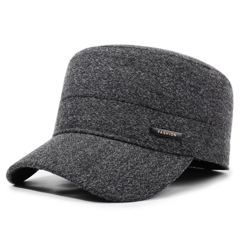 Winter Flat Caps For Men Plush Thickened Warm Military Hats Coldproof Earmuffs Hat Cycling Sports Cap Golf Cap Dad's Cotton Hat