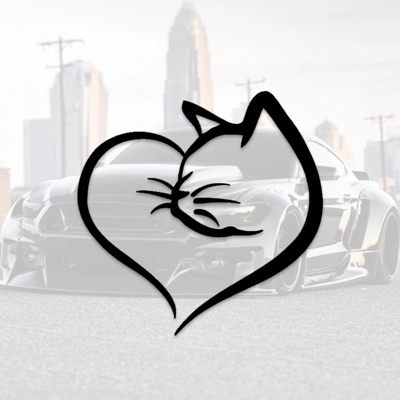 Waterproof Cat & Heart Car Sticker - Durable PVC, Nighttime Safety Exterior Auto Decor