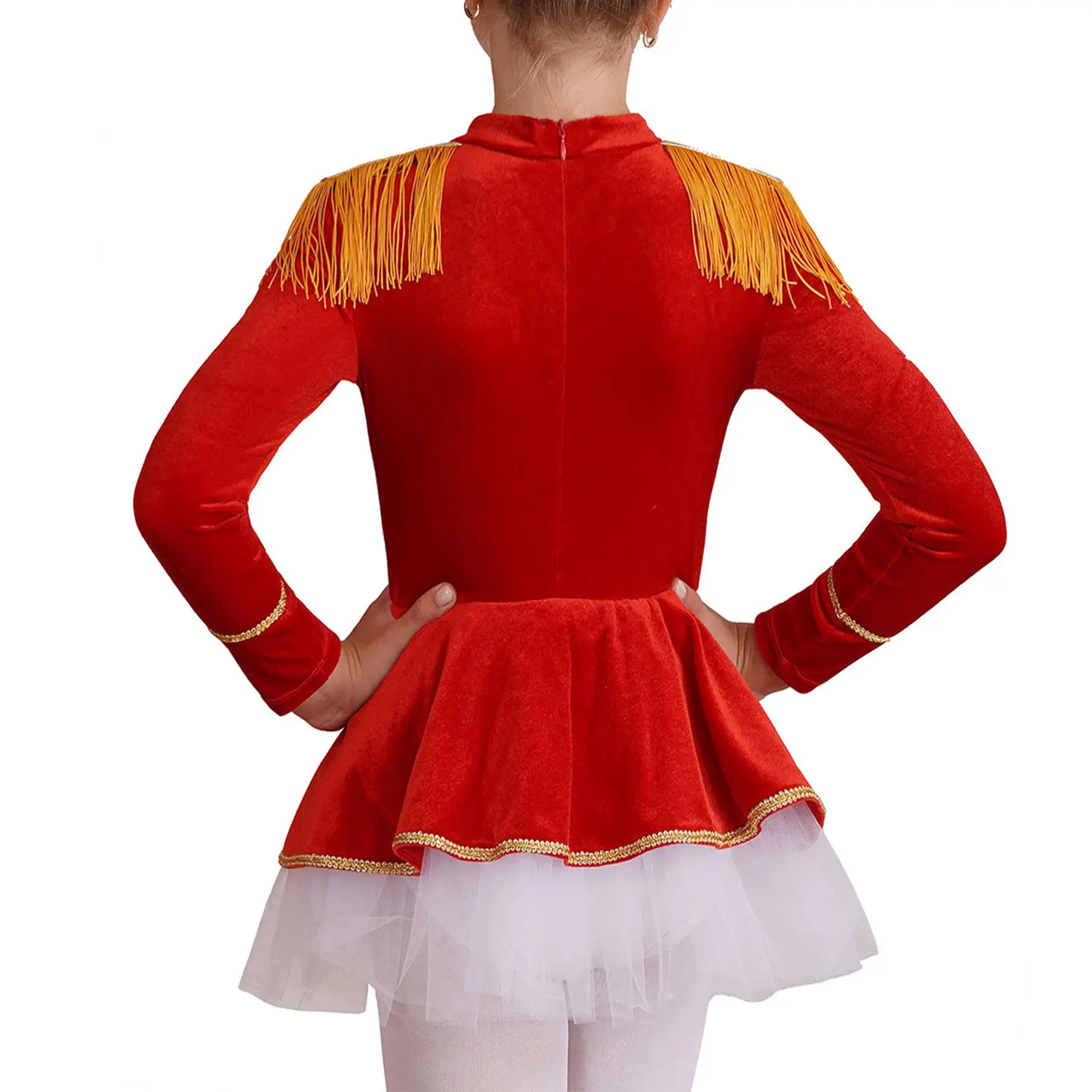 Girls Halloween Cosplay Circus Costume Long Sleeve Tassel Epaulet Ballet Tutu Leotard Jumpsuit Christmas Festival Party Costume