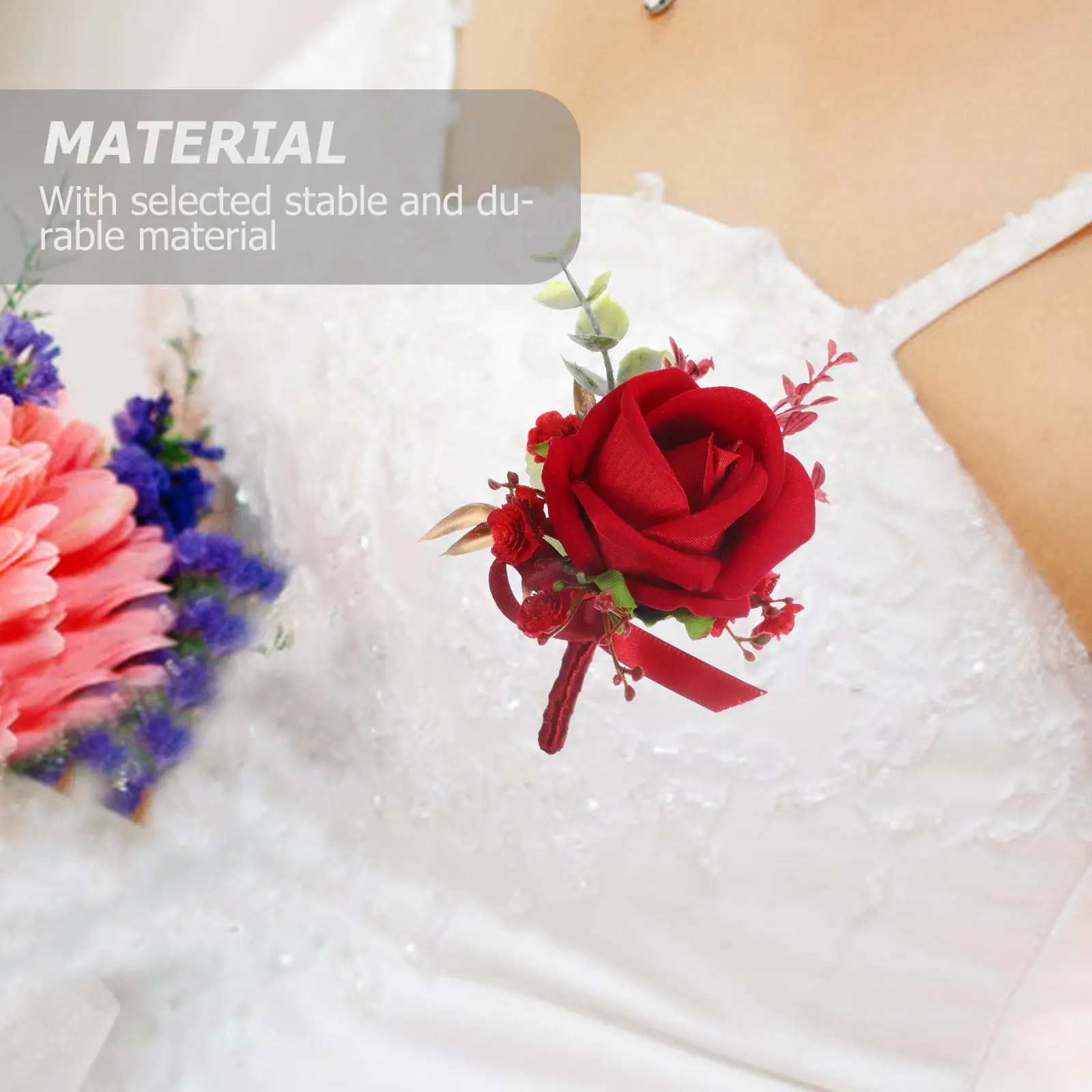 Boutonniere de boda simulada, flor de rosa artificial, corsage para novia, novio, padrinos de boda, decoración floral elegante para traje