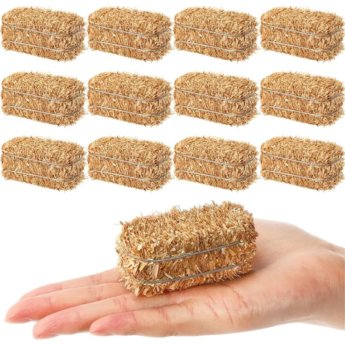 ABZT 12 Pcs Mini Hay Bales Fall Harvest Decorations Small Decorative Straw Bale for Dollhouse,Western Themed Party Decor