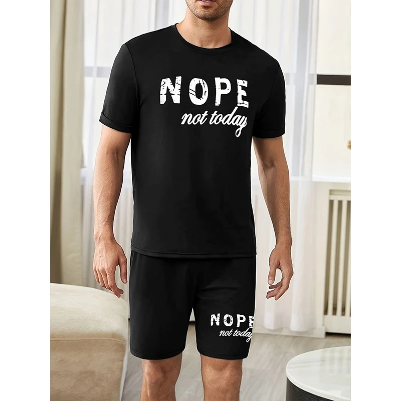 الرجال خطابات طباعة بيجامة مجموعة قصيرة الأكمام بلوزات وسراويل تنفس فضفاضة تناسب ملابس خاصة المتسكعون ملابس رياضية الصيف مريح