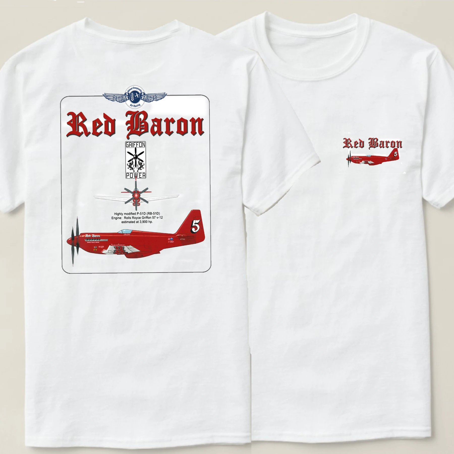 

Red Baron - Racing P-51 Mustang Fighter T-Shirt New Short Sleeve Casual 100% Cotton O-Neck Summer Mens T-shirt