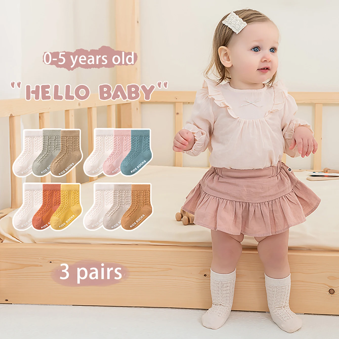 3 pairs of baby girl boys mid length socks, breathable mesh cotton blend ankle socks, suitable for both boys and girls, comforta
