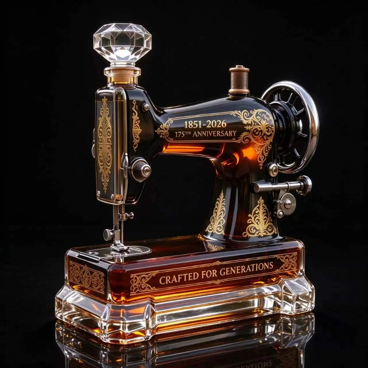 Creative Retro Sewing Machine Shape Glass Liquor Decanter 350ml Decorative Spirit Bottle for Home Tabletop Display Gift