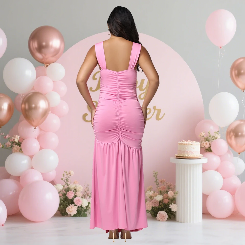الأمومة مثير واسعة حزام بلا أكمام فساتين طويلة Bodycon Ruched Paneled سبليت ثوب لالتقاط الصور استحمام الطفل