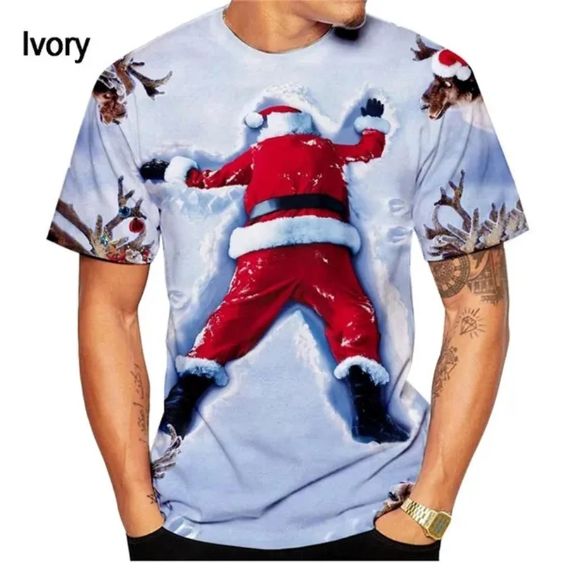 3D Printed Christmas Eve Graphic T-shirts T Shirt For Men Casual Short Sleeved Santa Tee Tops Men's Oversized Streetwear Tshirt