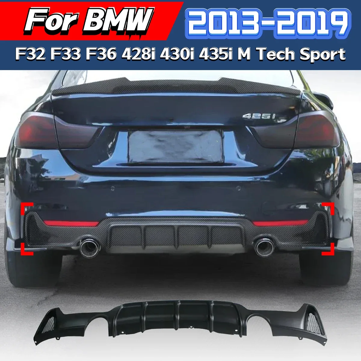 

For BMW F32 F33 F36 428i 430i 435i M Tech Sport 2014 2015 2016 2017 2018 2019 2020 MP Style Rear Bumper Lip Diffuser Splitter