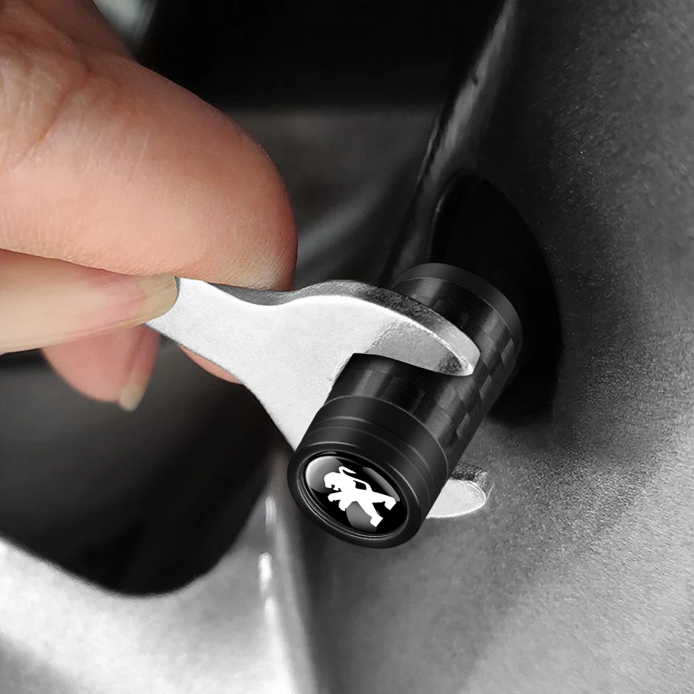 4Pcs Metal Carbon Fiber Car Wheel Valve Stem Dust Cap Auto Accessories For Peugeot 206 3008 308 307 106 407 208 207 2008 508