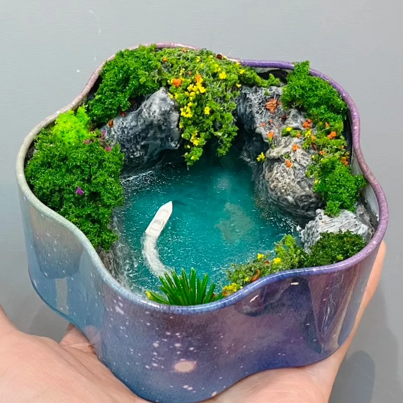 

Miniature landscape design sand table custom creative handmade decoration ornaments simulated resin waterscape round DIY floor
