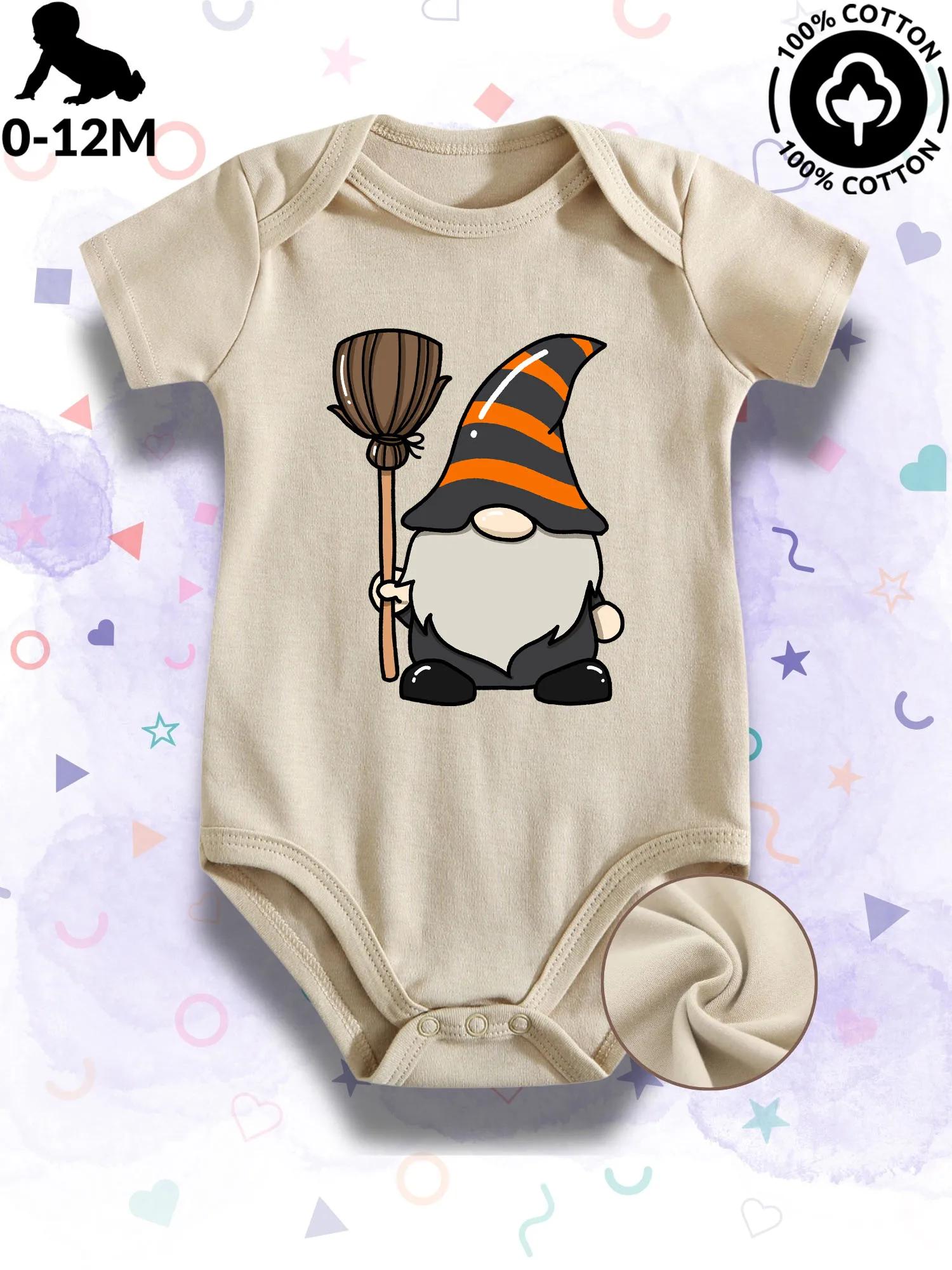 

Gnome Halloween 02 Unisex Baby Bodysuit, 100% Cotton Soft Onesie, All-Season Wear Beige Crawling Suit 190GSM