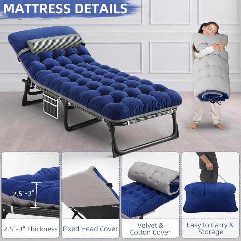 Camping Cot with Mattress, 4-Position Folding Camping Bed Hold up 330lbs, Portable Sleeping Cot for Camp, Beach, Patio image 4
