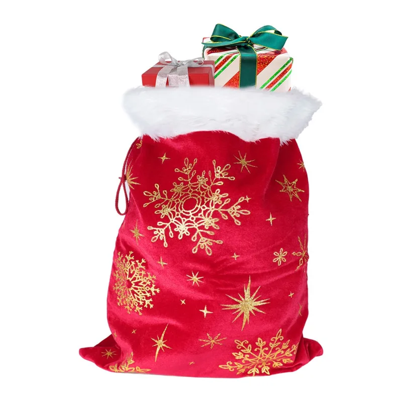 Large Christmas Gift Bag Classic Red Bronzing Snowflake White Plush Christmas Decoration Christmas Eve Gift
