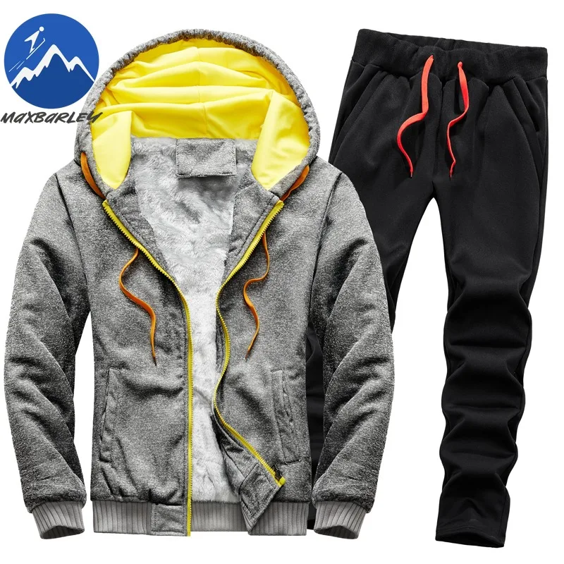 

Maxbarley Men's Autumn Winter New Hoodie Set Fleece Lined Thick Warm Casual Fashion 2 Piece Tracksuit Sweatshirt Jacket Pants