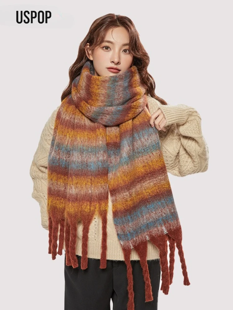 

USPOP женский толстый теплый зимний шарф из мохера, мягкий уютный шарф с бесконечным кругом, стильный и универсальный длинный шарф большого размера