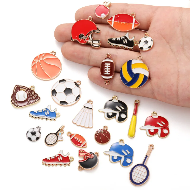 23/15pcs/pack Sports Balls Theme Enamel Alloy Charms Multi-style Basketball Football Volleyball Pendants For DIY Jewelry Gifts