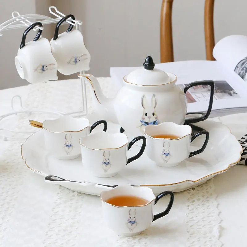 British Porcelain Coffee Cups Set Rabbit Pattern Top-grade Bone China Tea Cup Teatime Afternoon Tea Teapot Coffee Cup Gifts