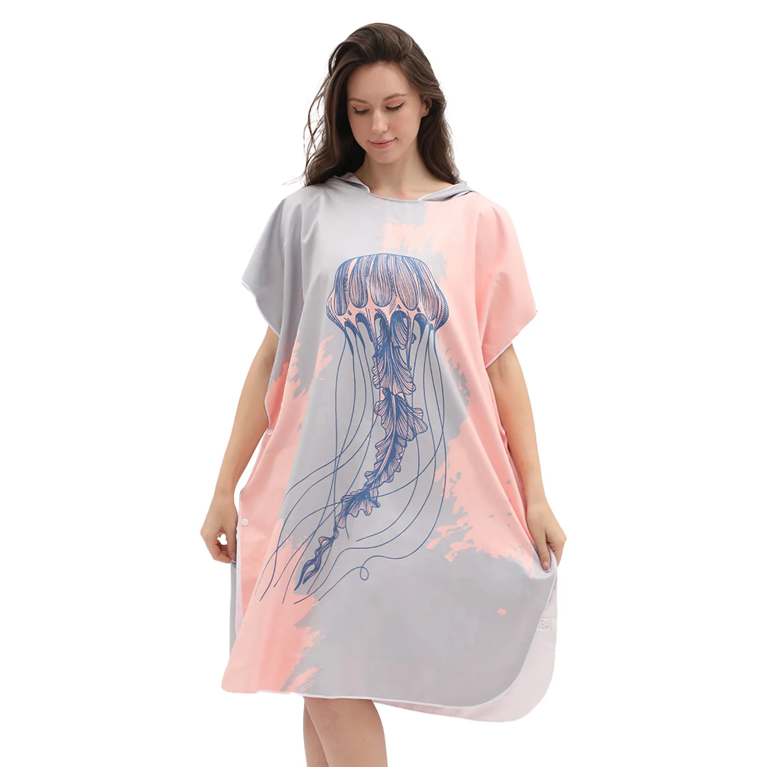 Printed Quick-Dry Swim Beach Towel Robe Surf Poncho Hoodie Double-side Microfiber Beach Cape Changing Bathrobes for Adults Women