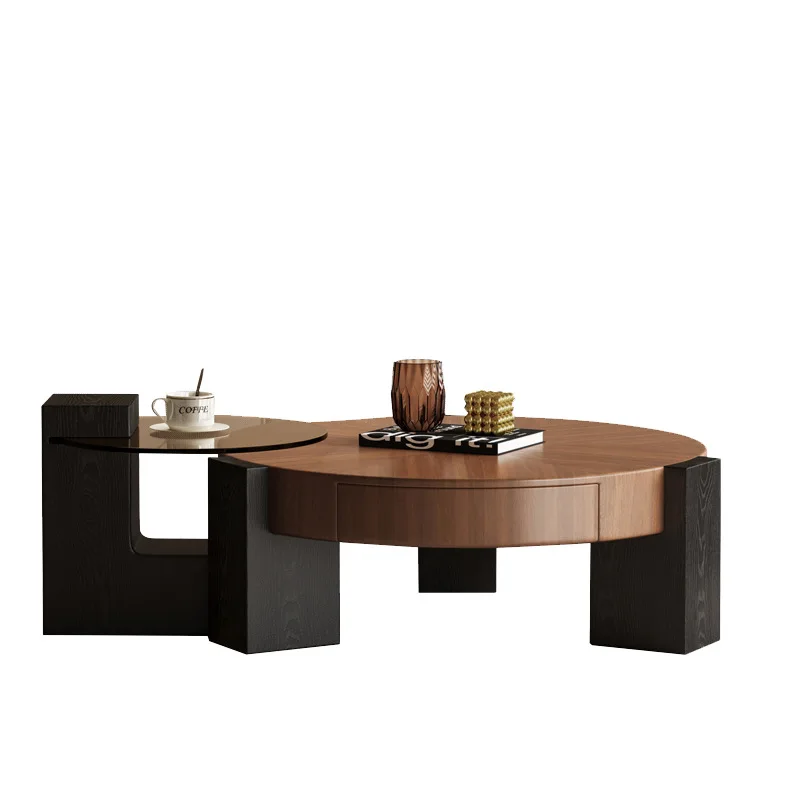 

Italian minimalist round coffee table home designer high-end medieval walnut coffee table combination small apartment coffee