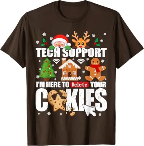 الدعم التكنولوجي حذف ملفات تعريف الارتباط الخاصة بك الرجال القبيح عيد الميلاد IT الطالب الذي يذاكر كثيرا تي شيرت Y2k سانتا عيد الميلاد منامة زي الأسرة مطابقة قائلا المحملة