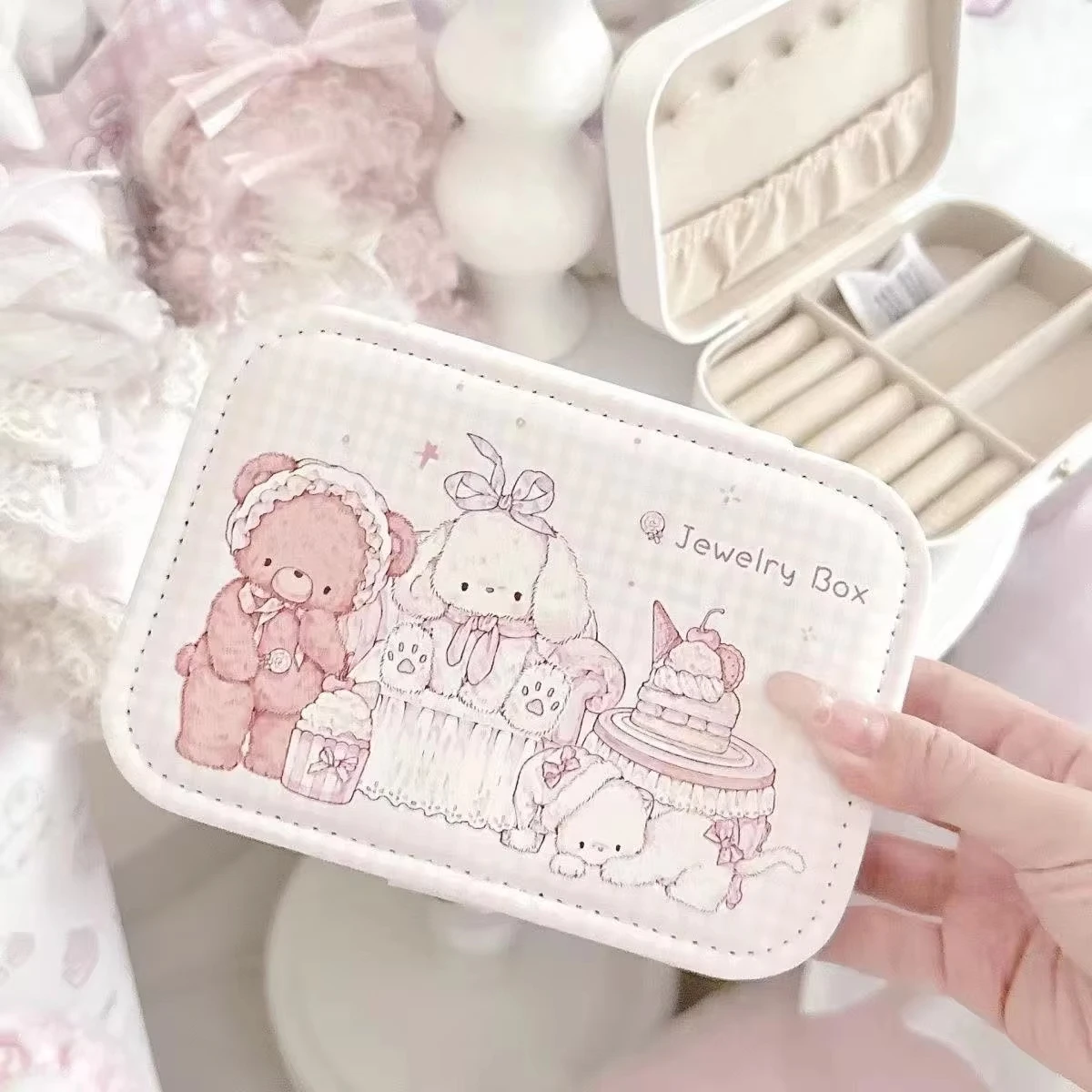 かわいいポータブルジュエリーボックスジュエリーオーガナイザーディスプレイ旅行用イヤリングネックレス収納ケース女性用リングファッションオーガナイザー 1