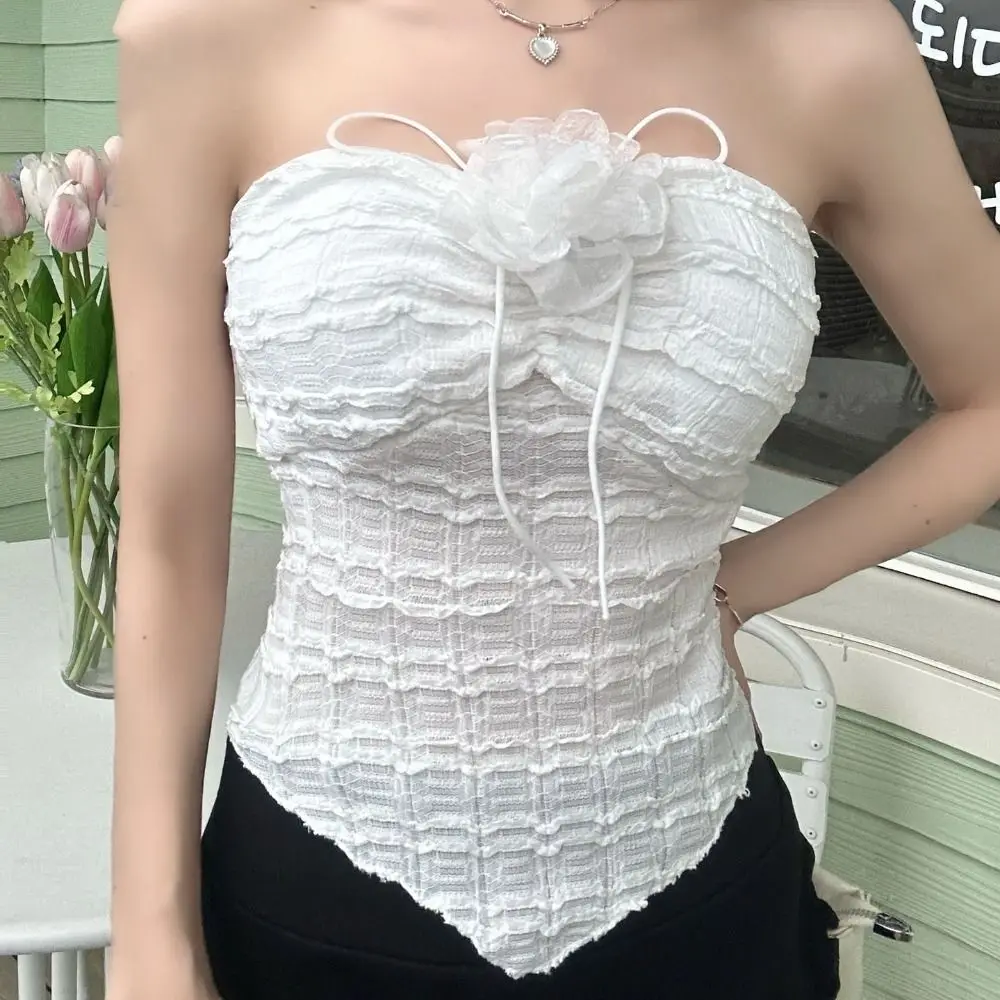 Onregelmatige geplooide halter bloem hemdje zoet pittig meisje slanke crop tops mouwloos jarretelvest dames meisje