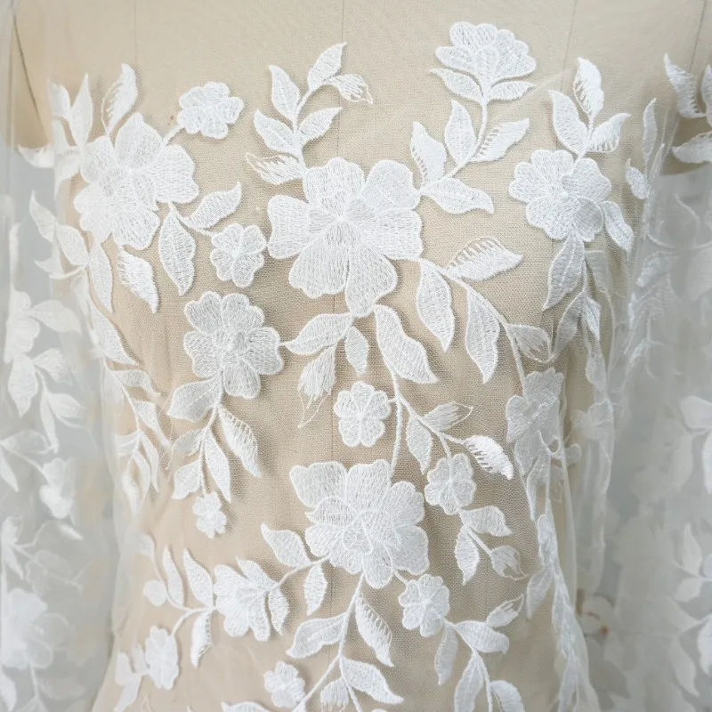 Hochwertige Blumen-Blatt-Spitzenstickerei, Stoff für Kleider, Schleier, Hochzeitskleider-Dekoration, DIY-Nähzubehör. Spitzenapplikation Neu – Detail 2