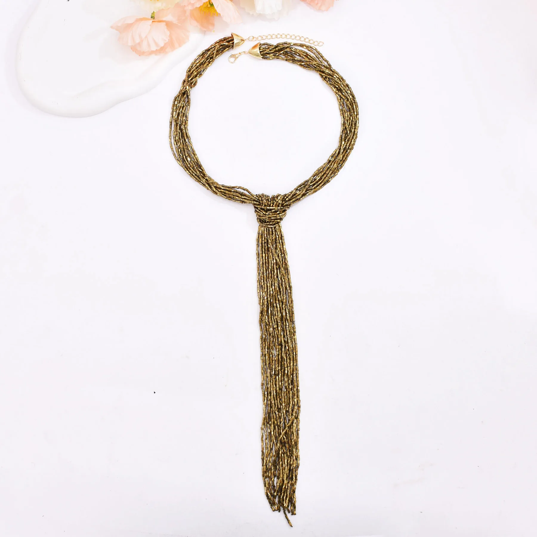 Mode übertriebene braune Perlen Knoten Pullover Kette Halskette für Frauen europäischen amerikanischen lange Perlen Kette Quaste Hals Schmuck – Detail 7
