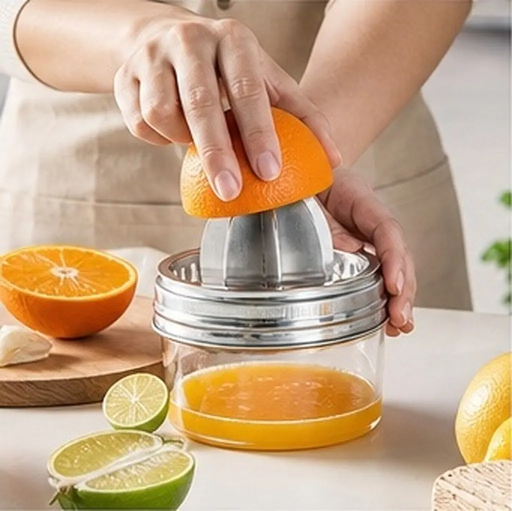 Manual Citrus Juicer Stainless Steel Handheld Lemon Orange Squeezer Lid Hand Press Juicer Easy Clean for Home Commercial Use