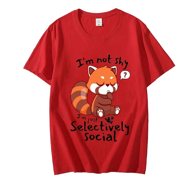 Shy Red Panda, I\'m Not Anti-Social I\'m Selectively Social Essential T-Shirt for Women Clothes 2000s Aesthetic Clothes Y2k Tops