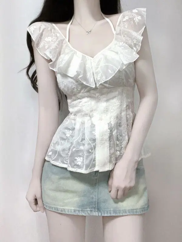 

Новая рубашка Pure Desire в нежном стиле в стиле ретро с романтическим темпераментом и оборками на талии