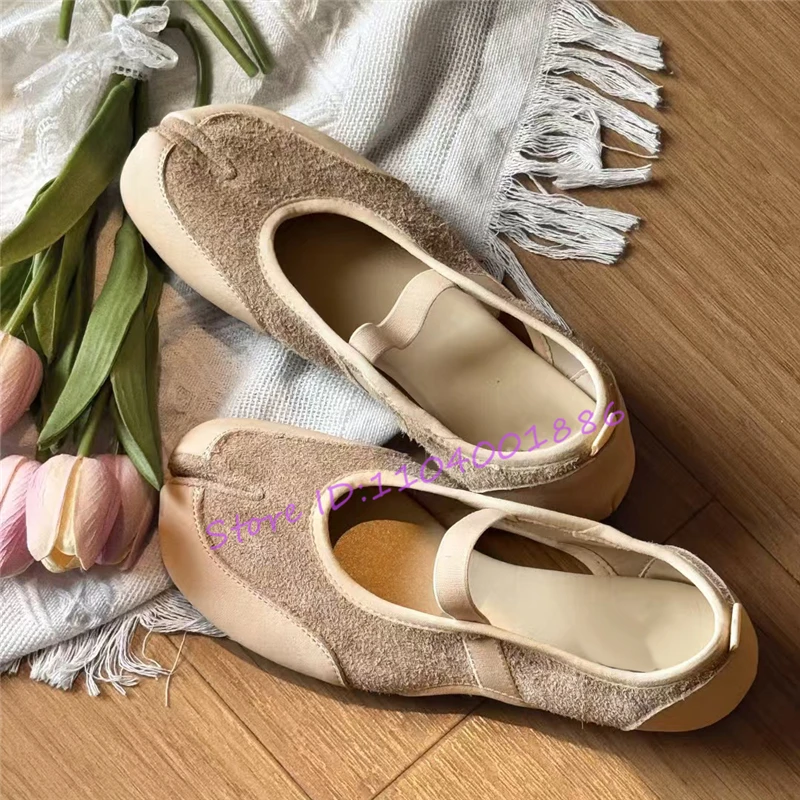 Split Toe Shallow Flat Casual Shoes for Women Summer New Red Yellow Round Toe Mary Jane Shoes Patchwork Comfortable Female Pumps