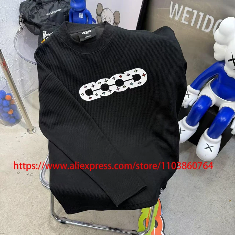 الصورة الحقيقية العلامة الأصلية جيدة طويلة الأكمام الماس الثقيلة الملونة مزينة بشكل رائع بلايز زوجين كل مباراة GOODBRAND تي شيرت